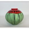 A handmade earthenware small vase, finished with a variety of techniques to resemble a Watermelon.