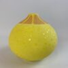 A handmade earthenware small vase, finished with a variety of techniques to resemble a lemon. 